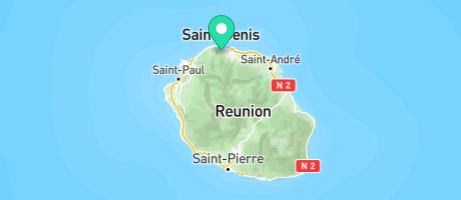 carte de l'île de La Réunion avec le studio 2 Minutes situé à Saint-Denis