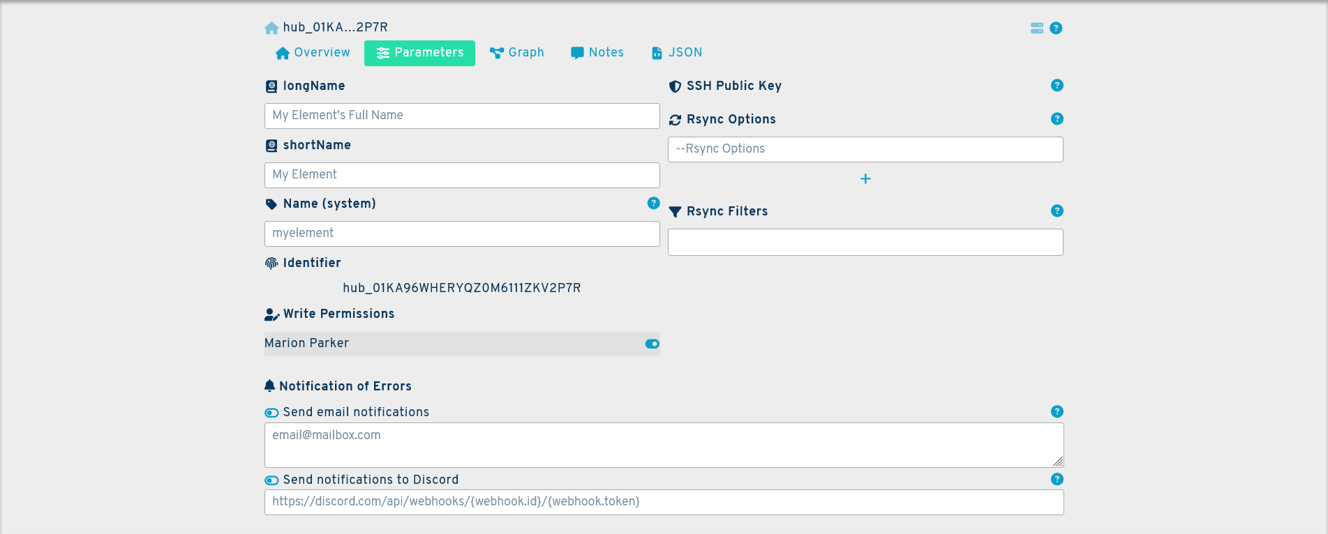 hub parameters screenshot